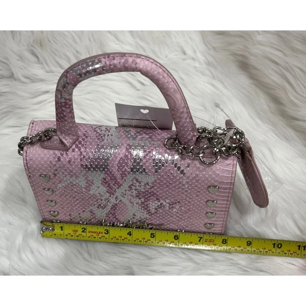 Luv Betsey by Betsey Johnson Pink Snakeskin Crossbody Handbag Heart Mirror NWT